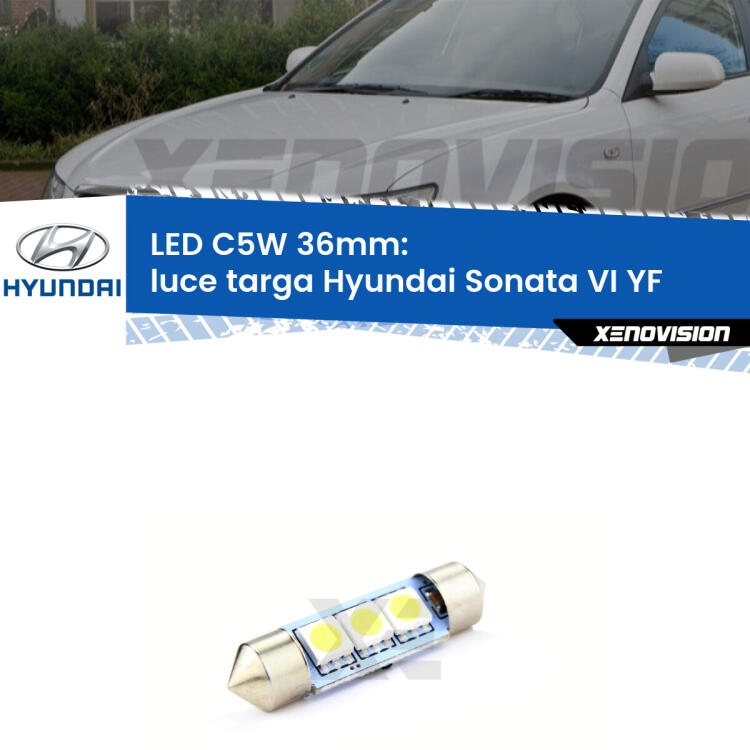 <strong>Luce Targa LED per Hyundai Sonata VI</strong> YF 2009 - 2015. Coppia lampade <strong>C5W</strong> 36mm estremamente longeve.