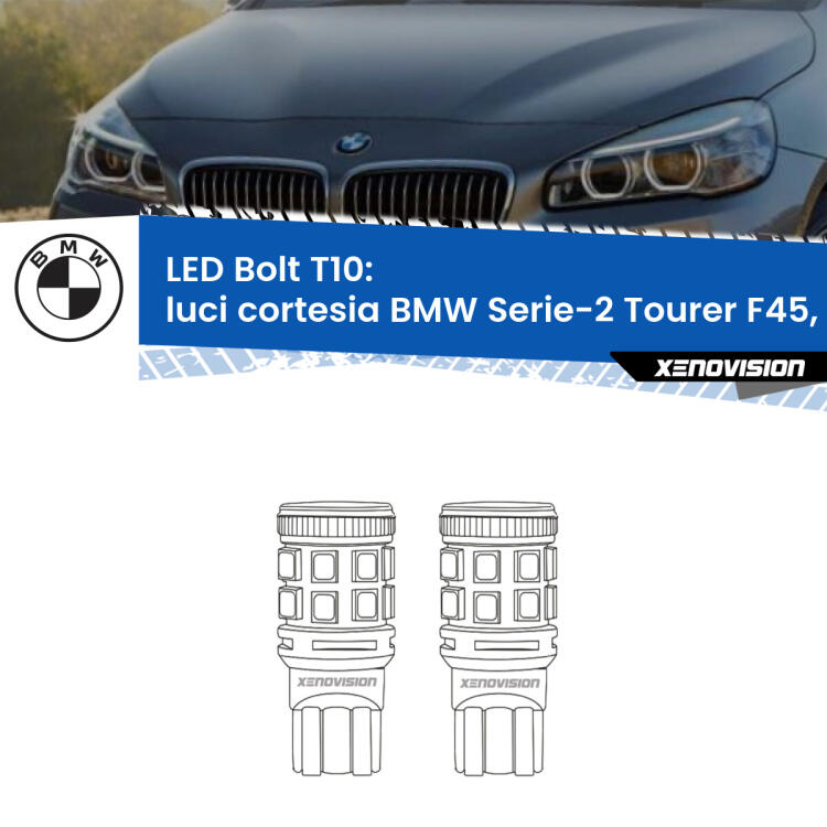 <strong>Luci Cortesia LED per BMW Serie-2 Tourer</strong> F45, F46 2014 - 2018. Coppia lampade <strong>T10</strong> modello Bolt canbus.
