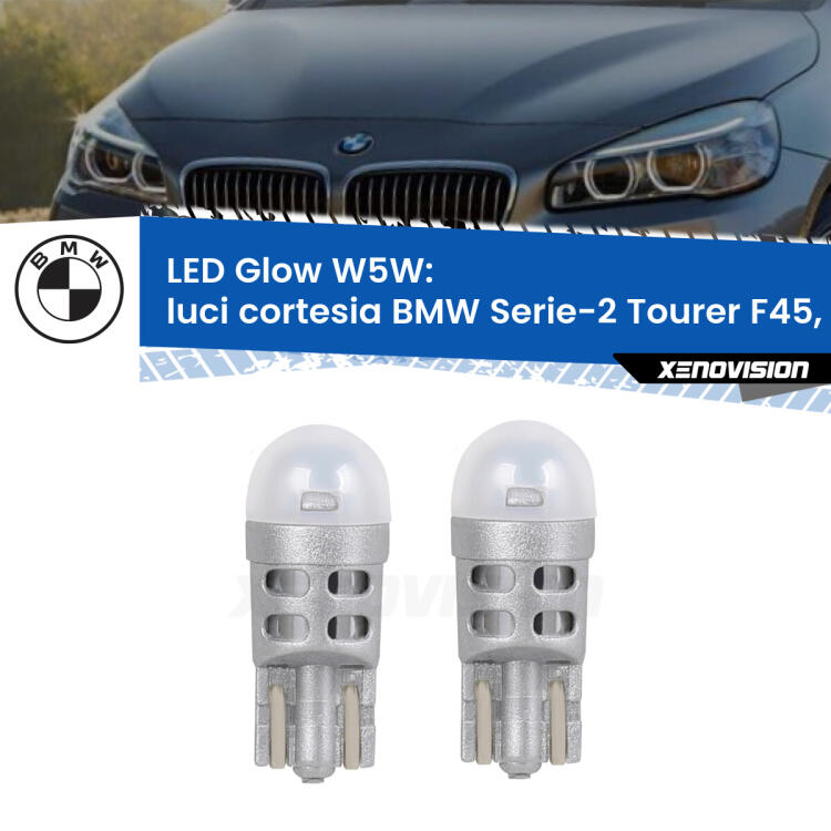 <strong>Luci Cortesia LED luce calda per BMW Serie-2 Tourer</strong> F45, F46 2014 - 2018. Coppia lampade <strong>W5W</strong> modello Glow di Xenovision.
