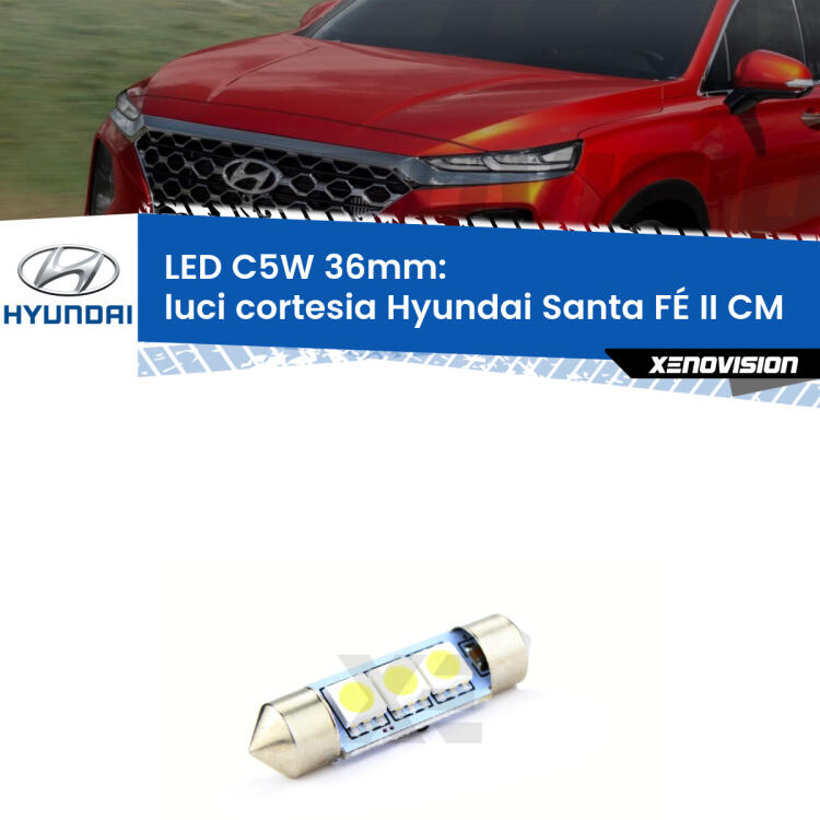 <strong>Luci Cortesia LED per Hyundai Santa FÉ II</strong> CM 2005 - 2012. Coppia lampade <strong>C5W</strong> 36mm estremamente longeve.