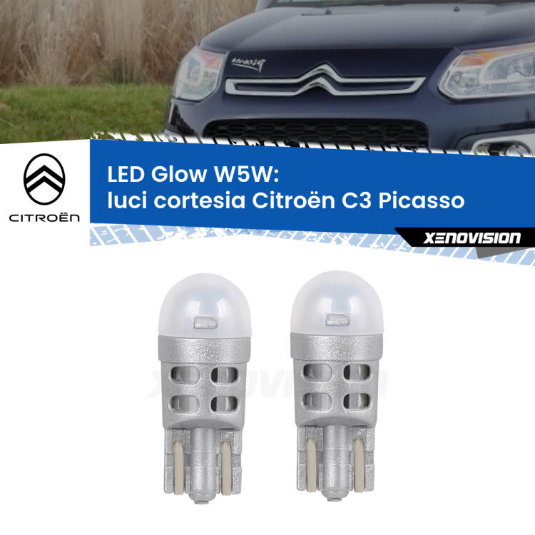 <strong>Luci Cortesia LED luce calda per Citroën C3 Picasso</strong>  2009 - 2016. Coppia lampade <strong>W5W</strong> modello Glow di Xenovision.