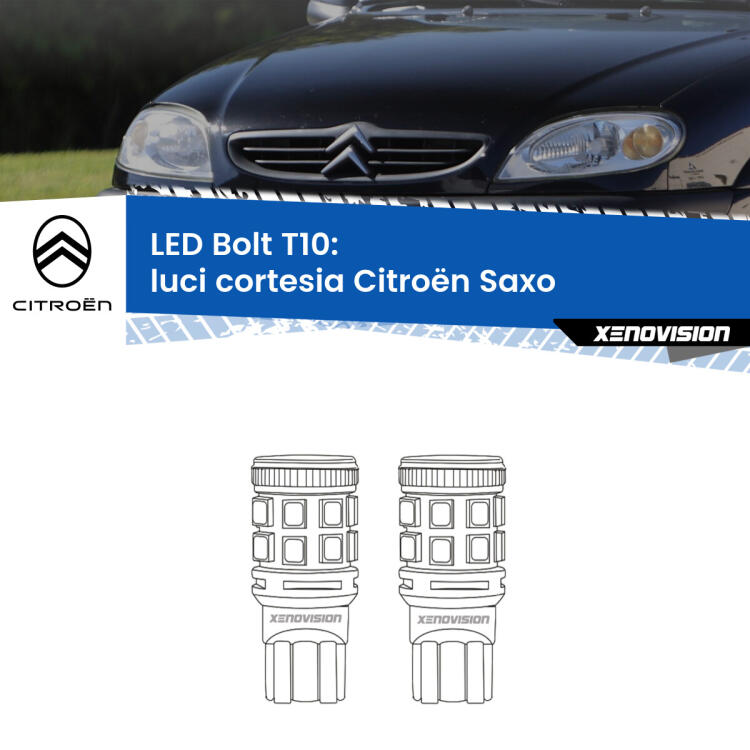 <strong>Luci Cortesia LED per Citroën Saxo</strong>  1996 - 2004. Coppia lampade <strong>T10</strong> modello Bolt canbus.