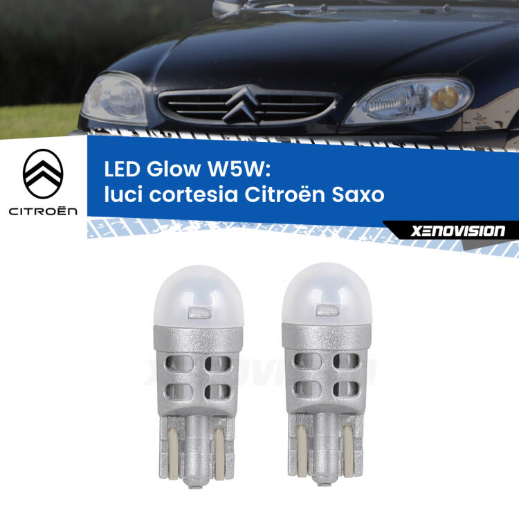 <strong>Luci Cortesia LED luce calda per Citroën Saxo</strong>  1996 - 2004. Coppia lampade <strong>W5W</strong> modello Glow di Xenovision.