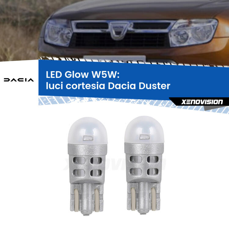 <strong>Luci Cortesia LED luce calda per Dacia Duster</strong>  2010 - 2016. Coppia lampade <strong>W5W</strong> modello Glow di Xenovision.