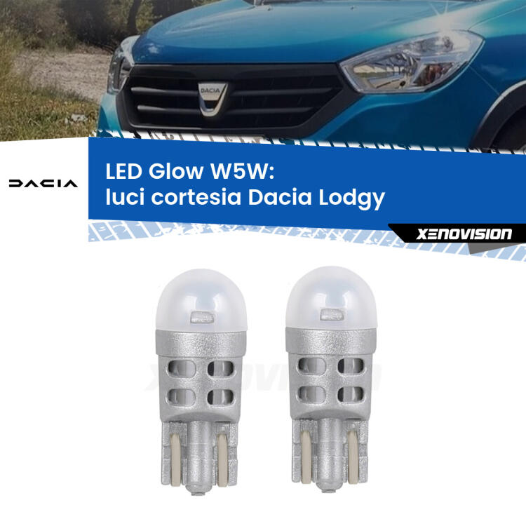 <strong>Luci Cortesia LED luce calda per Dacia Lodgy</strong>  2012 in poi. Coppia lampade <strong>W5W</strong> modello Glow di Xenovision.