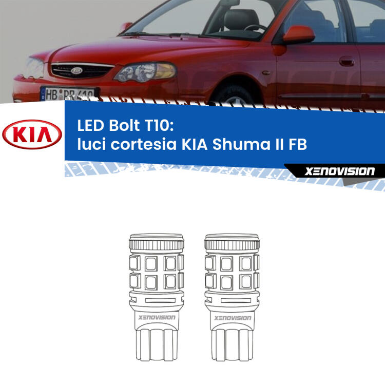 <strong>Luci Cortesia LED per KIA Shuma II</strong> FB 2001 - 2004. Coppia lampade <strong>T10</strong> modello Bolt canbus.