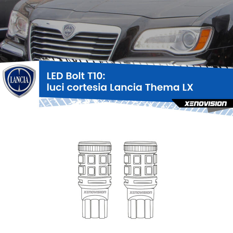 <strong>Luci Cortesia LED per Lancia Thema</strong> LX 2011 - 2014. Coppia lampade <strong>T10</strong> modello Bolt canbus.