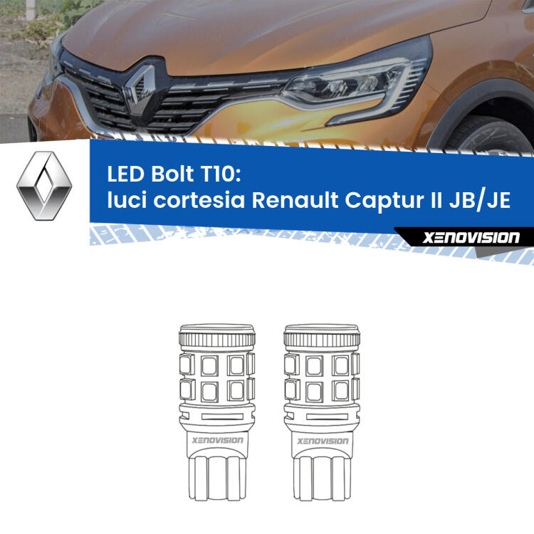 <strong>Luci Cortesia LED per Renault Captur II</strong> JB/JE 2019 in poi. Coppia lampade <strong>T10</strong> modello Bolt canbus.