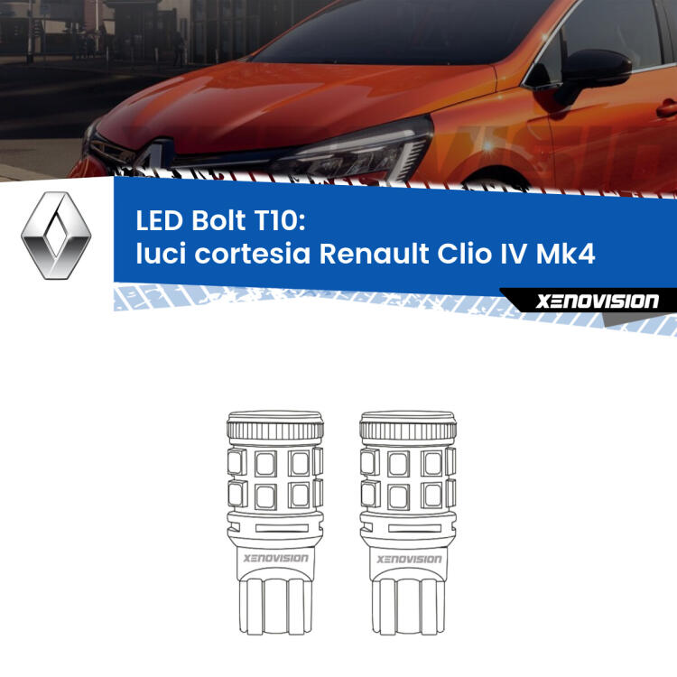 <strong>Luci Cortesia LED per Renault Clio IV</strong>  2012 - 2018. Coppia lampade <strong>T10</strong> modello Bolt canbus.