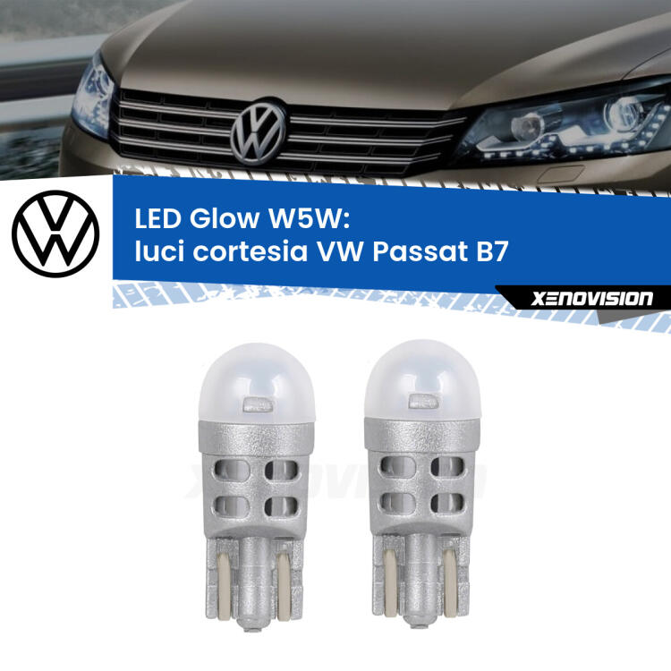 <strong>Luci Cortesia LED luce calda per VW Passat</strong> B7 2010 - 2014. Coppia lampade <strong>W5W</strong> modello Glow di Xenovision.