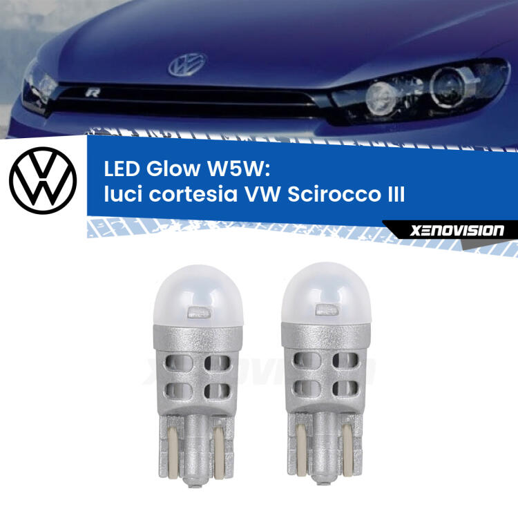 <strong>Luci Cortesia LED luce calda per VW Scirocco</strong> III 2008 - 2017. Coppia lampade <strong>W5W</strong> modello Glow di Xenovision.