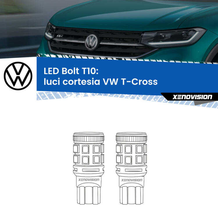 <strong>Luci Cortesia LED per VW T-Cross</strong>  2018 in poi. Coppia lampade <strong>T10</strong> modello Bolt canbus.