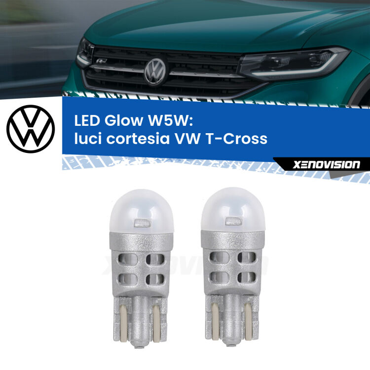 <strong>Luci Cortesia LED luce calda per VW T-Cross</strong>  2018 in poi. Coppia lampade <strong>W5W</strong> modello Glow di Xenovision.