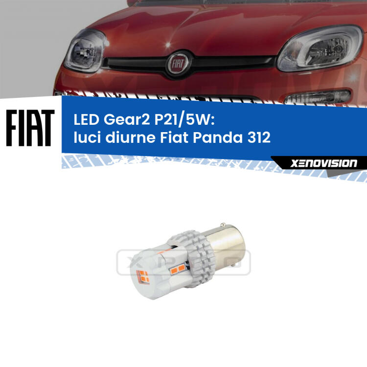 <strong>Luci diurne LED no-spie per Fiat Panda</strong> 312 2012 in poi. Una lampada <strong>P21/5W</strong> modello Gear da Xenovision.