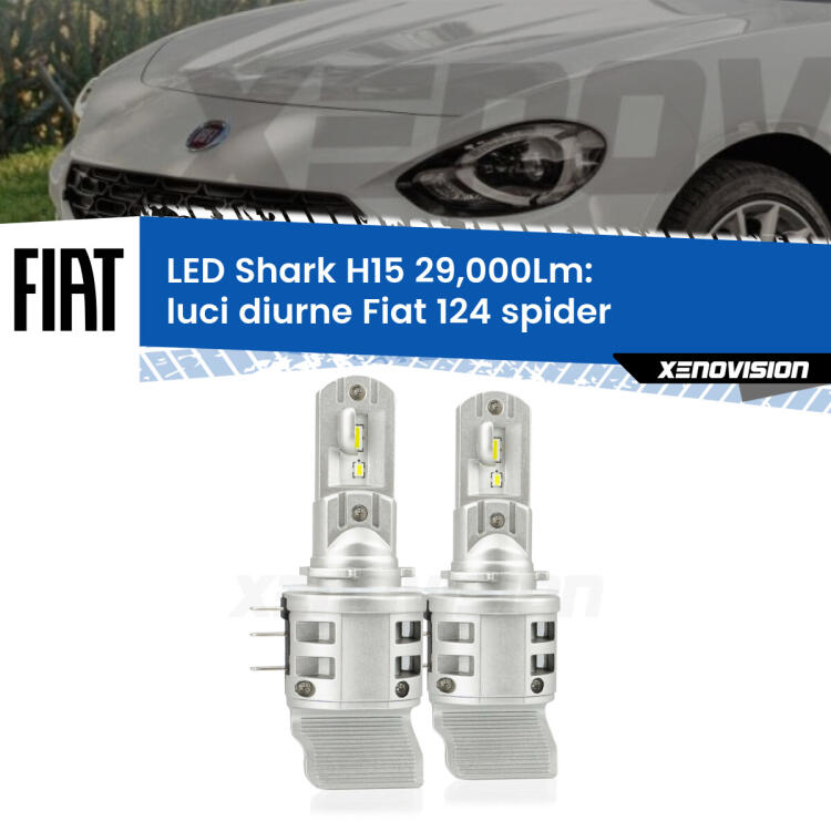 <strong>Kit luci diurne LED per Fiat 124 spider</strong>  2016 in poi. Lampade <strong>H15</strong> doppia funzione (diurne + abbaglianti) Canbus modello Shark Xenovision.