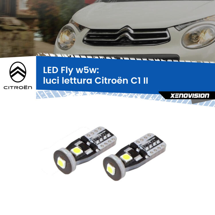 <strong>luci lettura LED per Citroën C1</strong> II 2014 in poi. Coppia lampadine <strong>w5w</strong> Canbus compatte modello Fly Xenovision.