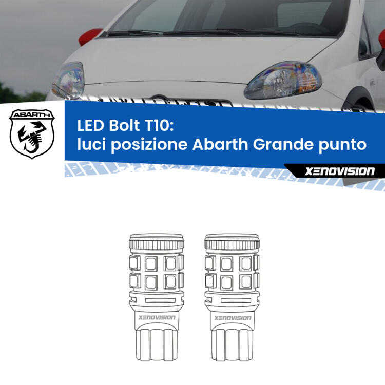 <strong>Luci posizione LED per Abarth Grande punto</strong>  2007-2010. Coppia lampade <strong>T10</strong> modello Bolt canbus.