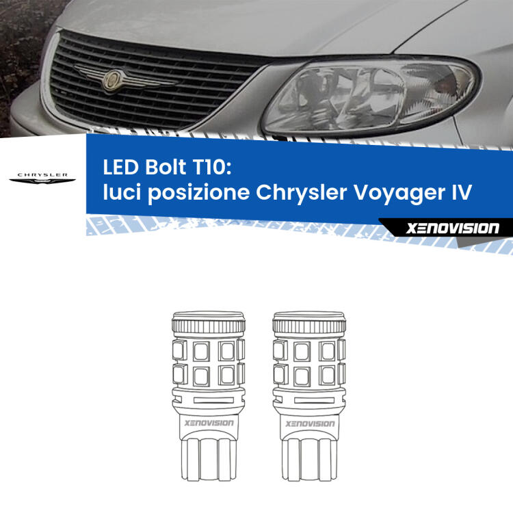 <strong>Luci posizione LED per Chrysler Voyager IV</strong>  2000-2007. Coppia lampade <strong>T10</strong> modello Bolt canbus.