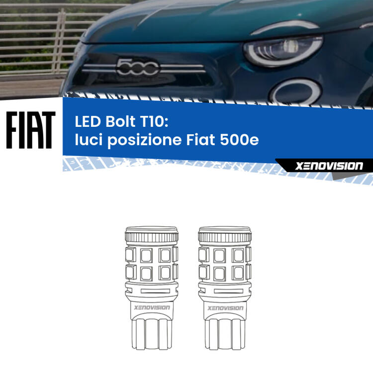 <strong>Luci posizione LED per Fiat 500e</strong>  in poi. Coppia lampade <strong>T10</strong> modello Bolt canbus.