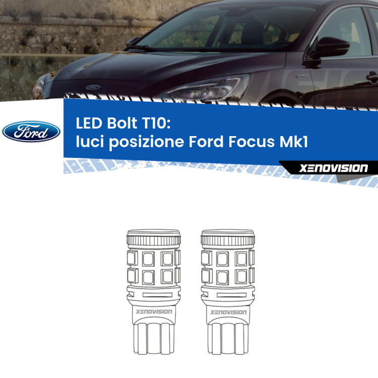 <strong>Luci posizione LED per Ford Focus</strong>  1998-2005. Coppia lampade <strong>T10</strong> modello Bolt canbus.