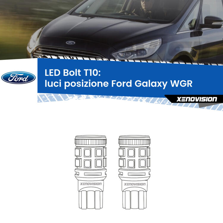 <strong>Luci posizione LED per Ford Galaxy</strong> WGR 1995-2006. Coppia lampade <strong>T10</strong> modello Bolt canbus.