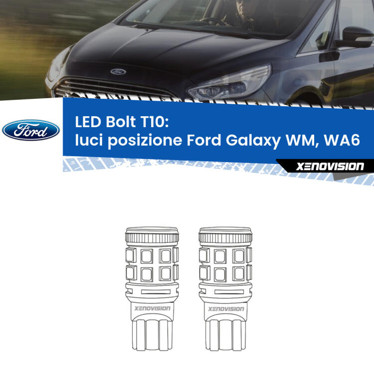 <strong>Luci posizione LED per Ford Galaxy</strong> WM, WA6 2006-2015. Coppia lampade <strong>T10</strong> modello Bolt canbus.