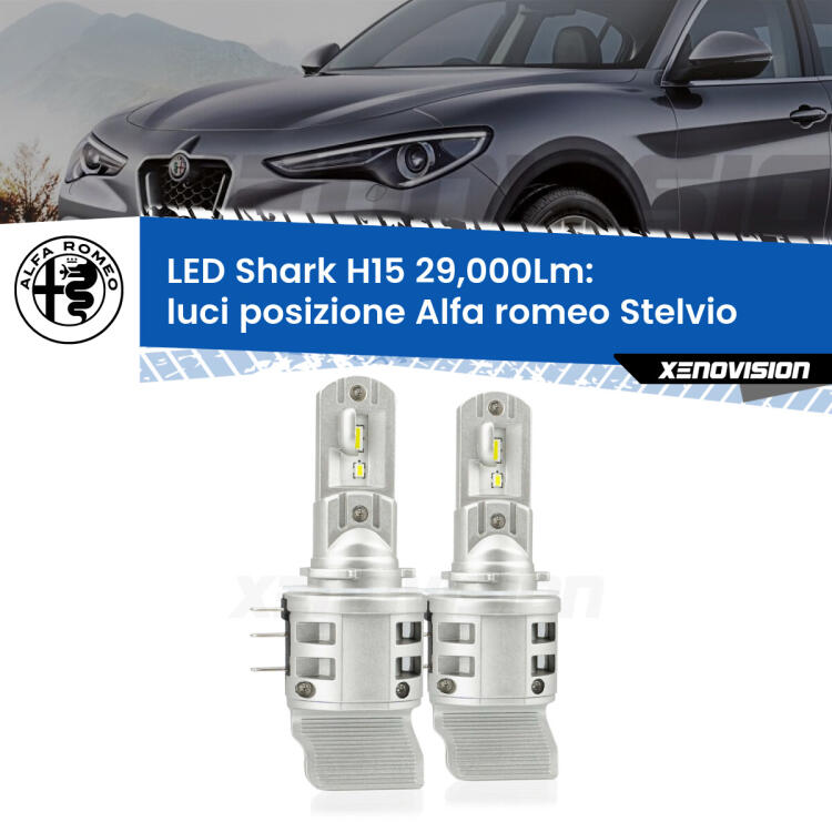 <strong>Kit luci posizione LED per Alfa romeo Stelvio</strong>  2016in poi. Lampade <strong>H15</strong> doppia funzione (diurne + abbaglianti) Canbus modello Shark Xenovision.