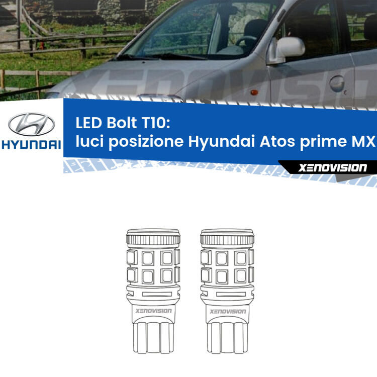 <strong>Luci posizione LED per Hyundai Atos prime</strong> MX 1997-2008. Coppia lampade <strong>T10</strong> modello Bolt canbus.