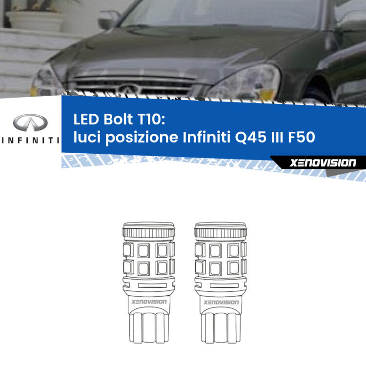 <strong>Luci posizione LED per Infiniti Q45 III</strong> F50 2001-2006. Coppia lampade <strong>T10</strong> modello Bolt canbus.