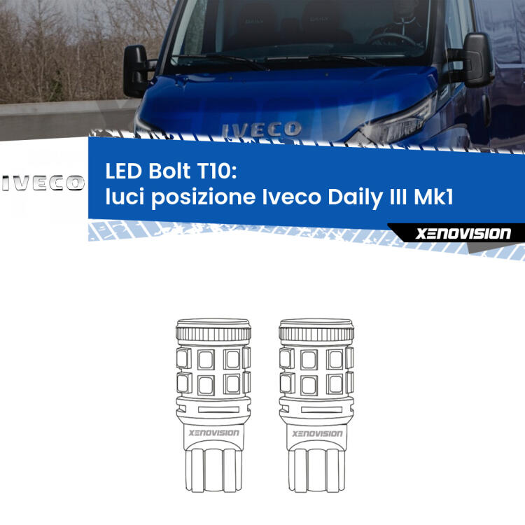 <strong>Luci posizione LED per Iveco Daily III</strong> Mk1 2014-2016. Coppia lampade <strong>T10</strong> modello Bolt canbus.