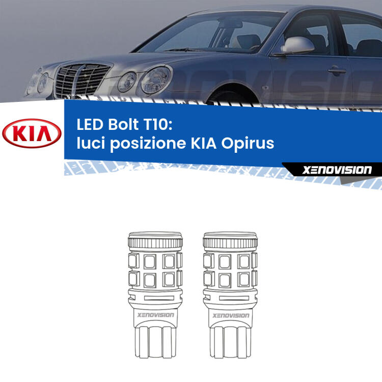 <strong>Luci posizione LED per KIA Opirus</strong>  2003-2011. Coppia lampade <strong>T10</strong> modello Bolt canbus.