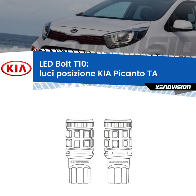 <strong>Luci posizione LED per KIA Picanto</strong> TA a parabola singola. Coppia lampade <strong>T10</strong> modello Bolt canbus.