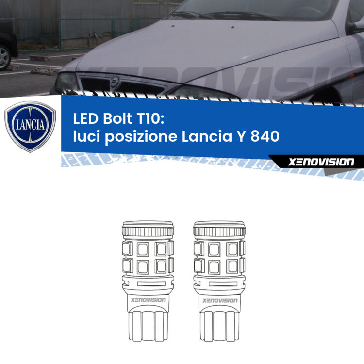 <strong>Luci posizione LED per Lancia Y</strong> 840 1995-2003. Coppia lampade <strong>T10</strong> modello Bolt canbus.