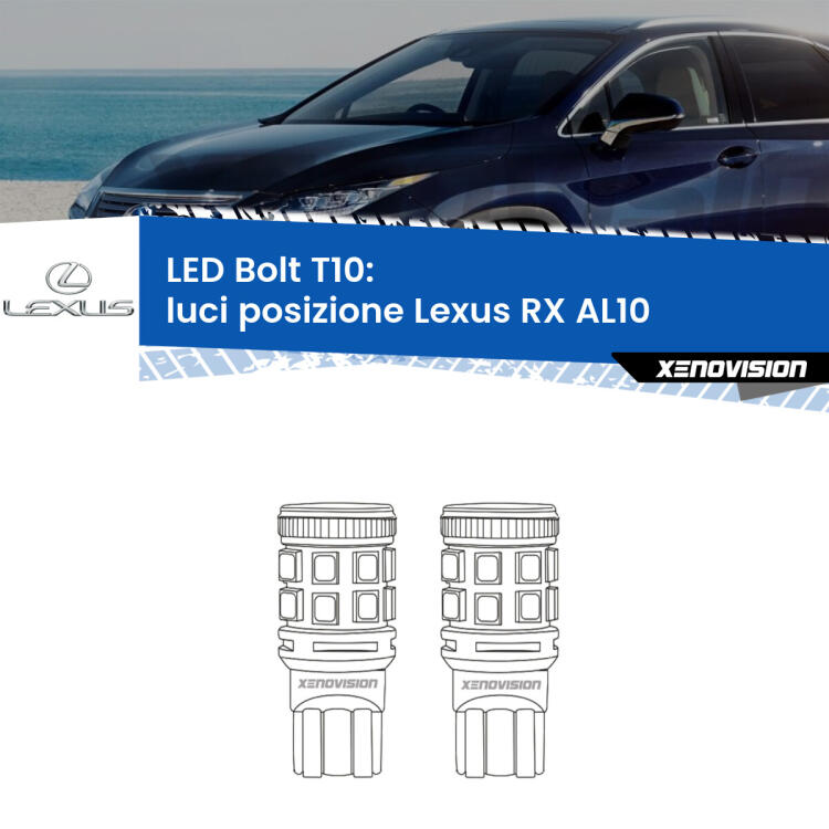 <strong>Luci posizione LED per Lexus RX</strong> AL10 2008-2012. Coppia lampade <strong>T10</strong> modello Bolt canbus.