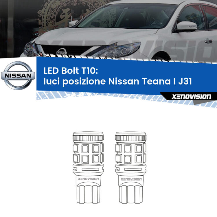 <strong>Luci posizione LED per Nissan Teana I</strong> J31 2003-2008. Coppia lampade <strong>T10</strong> modello Bolt canbus.