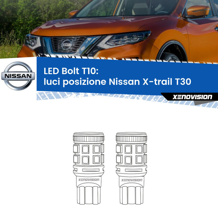 <strong>Luci posizione LED per Nissan X-trail</strong> T30 2001-2007. Coppia lampade <strong>T10</strong> modello Bolt canbus.