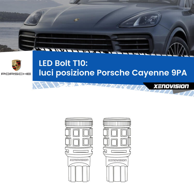 <strong>Luci posizione LED per Porsche Cayenne</strong> 9PA 2002-2010. Coppia lampade <strong>T10</strong> modello Bolt canbus.