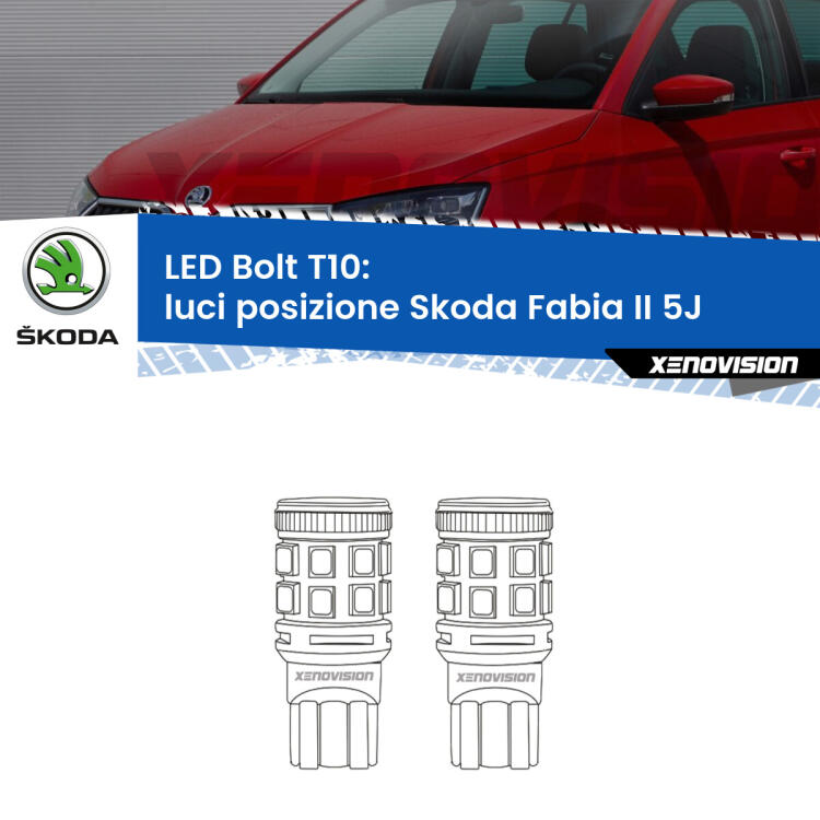 <strong>Luci posizione LED per Skoda Fabia II</strong> 5J 2006-2014. Coppia lampade <strong>T10</strong> modello Bolt canbus.