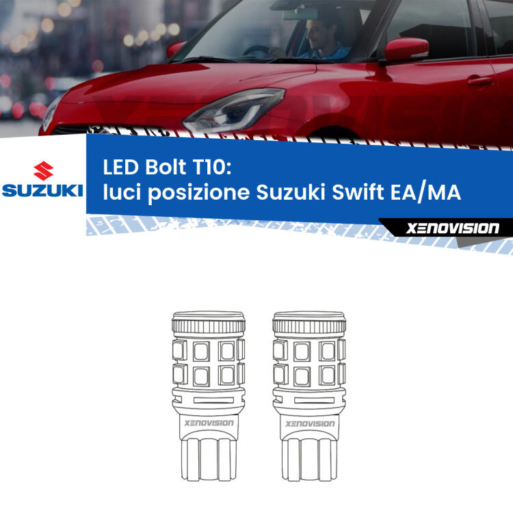 <strong>Luci posizione LED per Suzuki Swift</strong> EA/MA 1989-2003. Coppia lampade <strong>T10</strong> modello Bolt canbus.