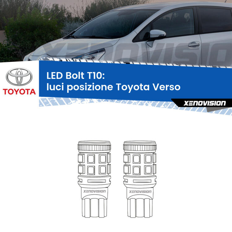 <strong>Luci posizione LED per Toyota Verso</strong>  2009-2018. Coppia lampade <strong>T10</strong> modello Bolt canbus.