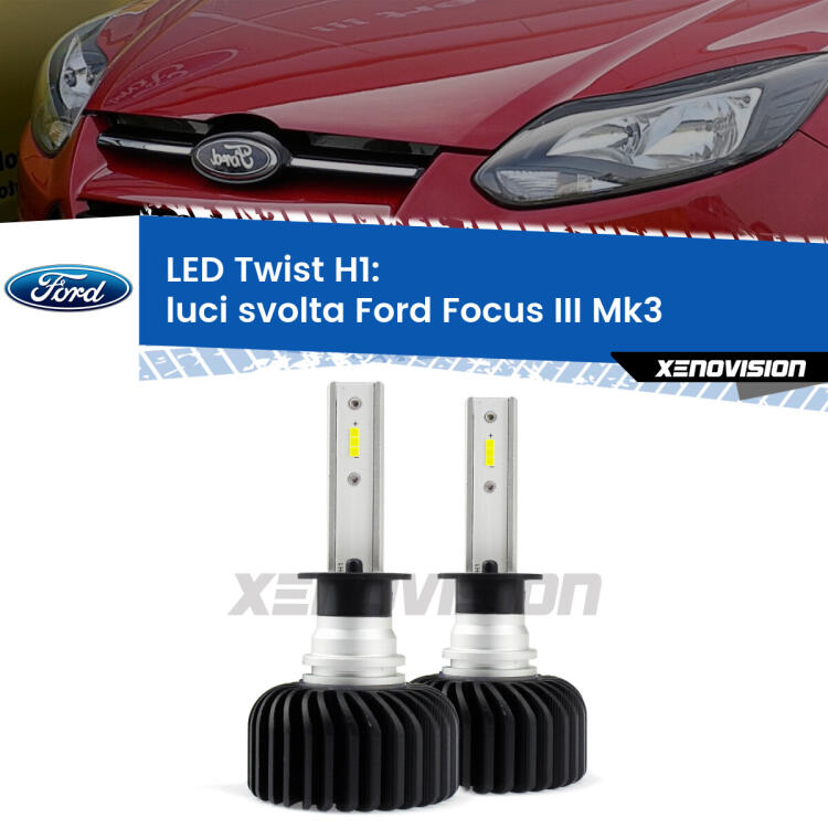 <strong>Kit luci svolta LED</strong> H1 per <strong>Ford Focus</strong> Mk3 2011 - 2017. Compatte, impermeabili, senza ventola: praticamente indistruttibili. Top Quality.