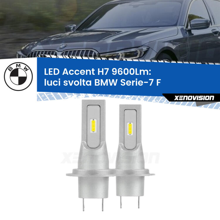 <strong>Kit LED Luci svolta per BMW Serie-7</strong> F 2012 - 2015.</strong> Coppia lampade <strong>H7</strong> senza ventola e ultracompatte per installazioni in fari senza spazi.