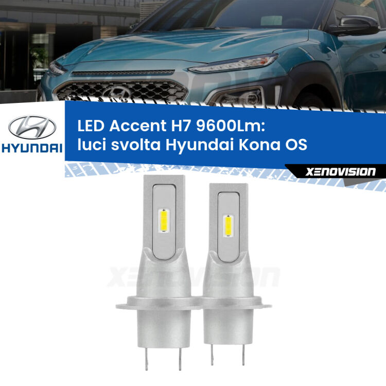 <strong>Kit LED Luci svolta per Hyundai Kona</strong> OS 2017 - 2022.</strong> Coppia lampade <strong>H7</strong> senza ventola e ultracompatte per installazioni in fari senza spazi.