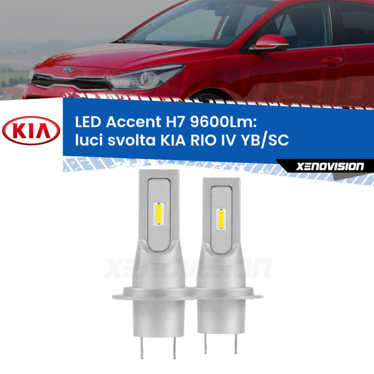 <strong>Kit LED Luci svolta per KIA RIO IV</strong> YB/SC 2016 in poi.</strong> Coppia lampade <strong>H7</strong> senza ventola e ultracompatte per installazioni in fari senza spazi.