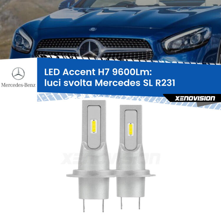 <strong>Kit LED Luci svolta per Mercedes SL</strong> R231 2012 in poi.</strong> Coppia lampade <strong>H7</strong> senza ventola e ultracompatte per installazioni in fari senza spazi.