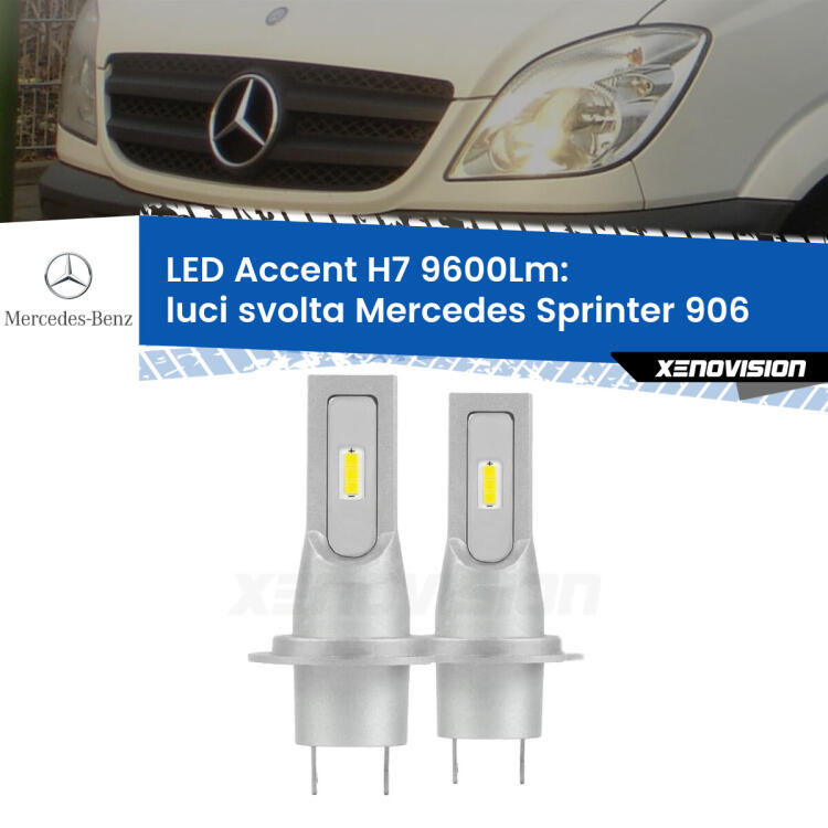 <strong>Kit LED Luci svolta per Mercedes Sprinter</strong> 906 2006 - 2018.</strong> Coppia lampade <strong>H7</strong> senza ventola e ultracompatte per installazioni in fari senza spazi.