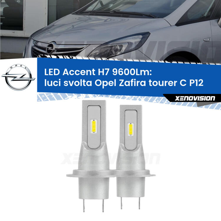 <strong>Kit LED Luci svolta per Opel Zafira tourer C</strong> P12 2011 - 2019.</strong> Coppia lampade <strong>H7</strong> senza ventola e ultracompatte per installazioni in fari senza spazi.