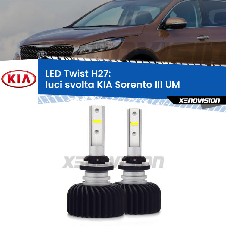 <strong>Kit luci svolta LED</strong> H27 per <strong>KIA Sorento III</strong> UM 2015 in poi. Compatte, impermeabili, senza ventola: praticamente indistruttibili. Top Quality.