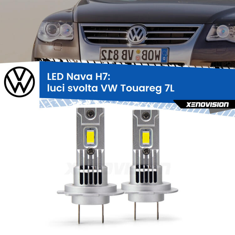 <strong>Luci svolta LED no-spie per VW Touareg</strong> 7L 2002 - 2010. Coppia lampade <strong>H7</strong> modello Nava canbus, raffreddate a ventola.