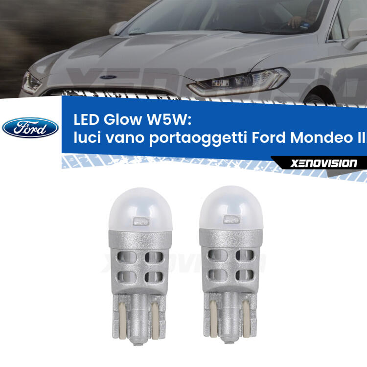 <strong>Luci Vano Portaoggetti LED luce calda per Ford Mondeo III</strong> B5Y 2000 - 2007. Coppia lampade <strong>W5W</strong> modello Glow di Xenovision.